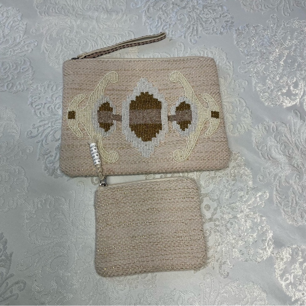 America & Beyond Beaded Wristlet & Pouch Set Light Tan - Picture 3 of 11